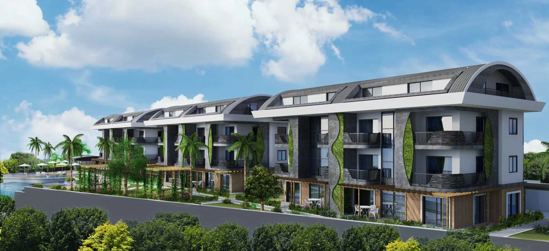 housebind Аланияның керемет көрінісі мен табиғаты бар тұрғын үй кешені