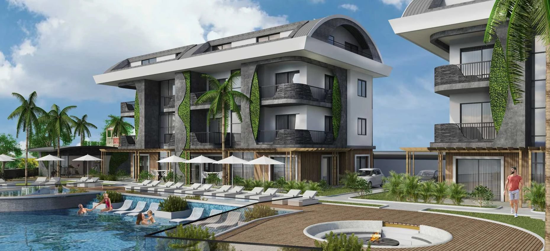 housebind Аланияның керемет көрінісі мен табиғаты бар тұрғын үй кешені